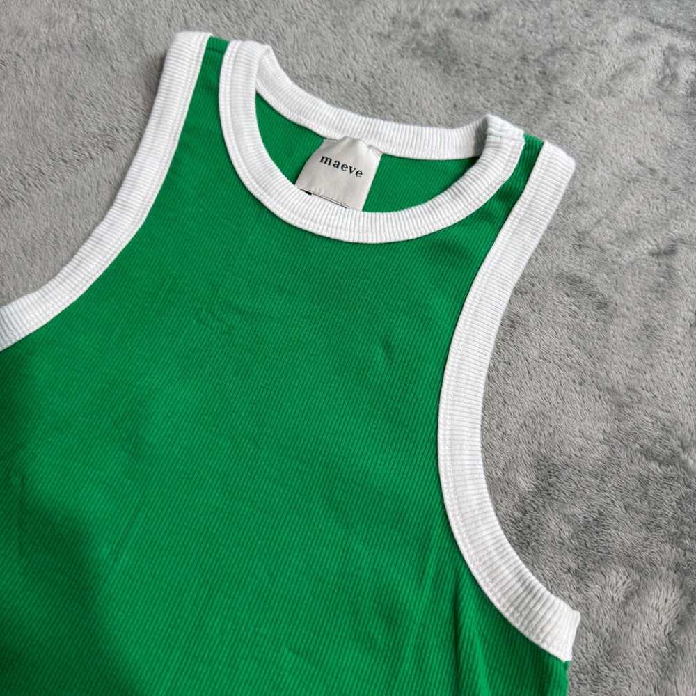 Maeve Anthropologie Green Ribbed Ringer Tank Top Racerback Small - Picture 2 of 7